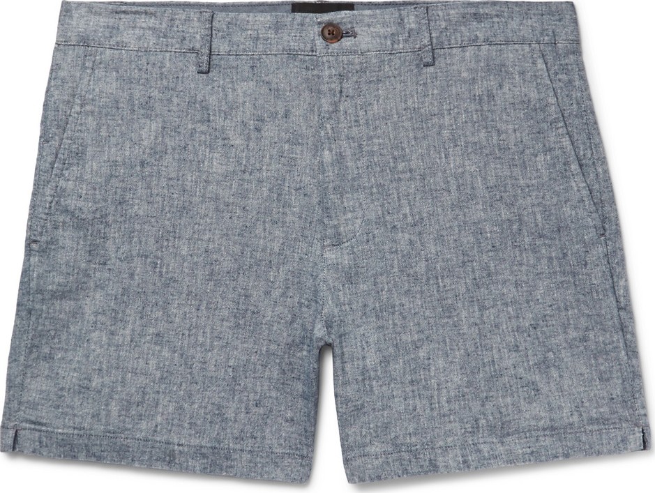 Club Monaco Jax Slim-Fit Stretch-Linen and Cotton-Blend Chambray Shorts