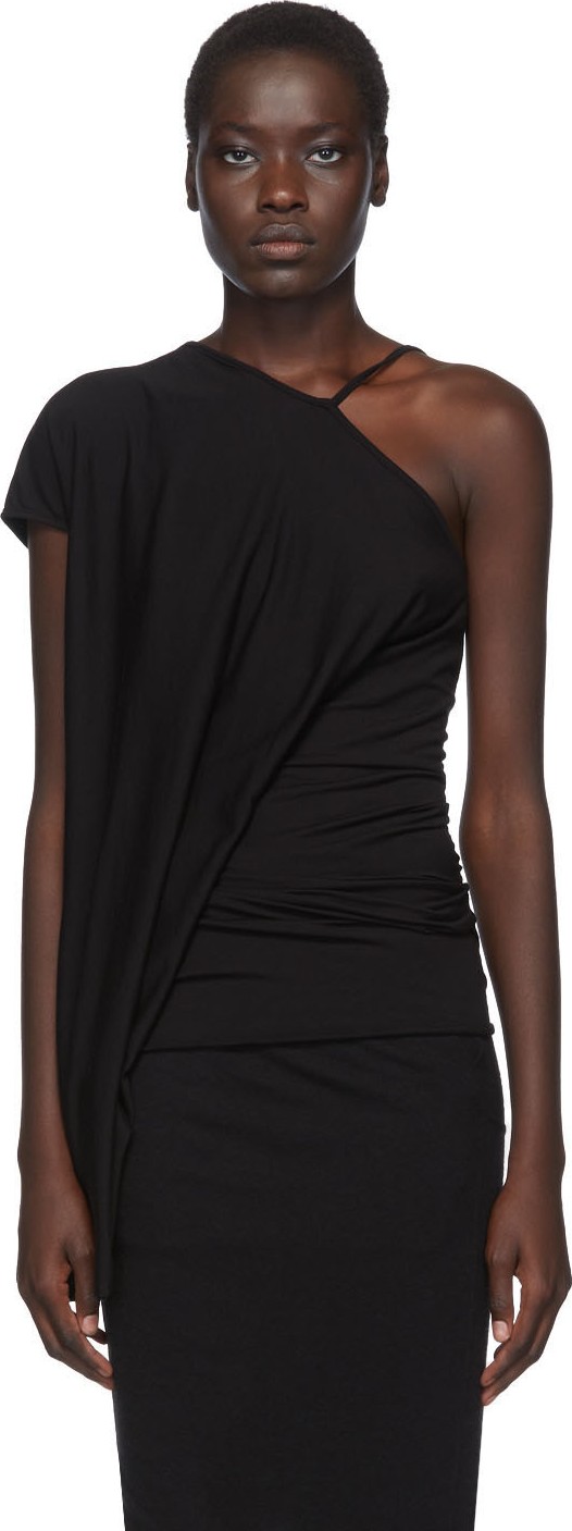 Rick Owens Lilies Black Single Strap Draped Tank Top