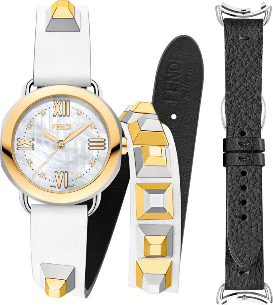 Fendi Mother-of-Pearl Watch Head with Studded Strap