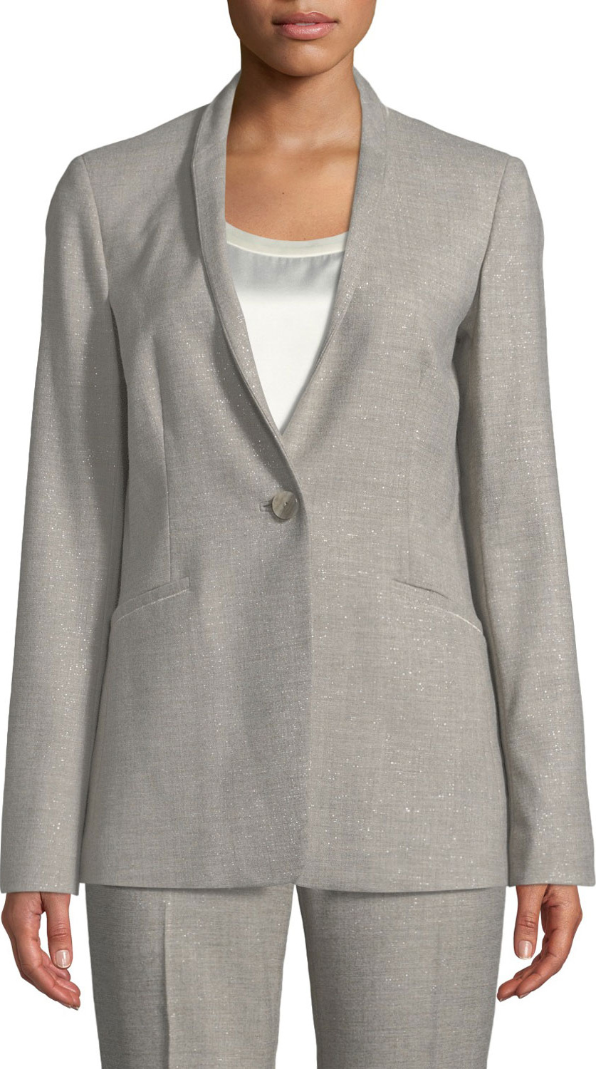 Lafayette 148 New York Darcy One-Button Stardust Wool Suiting Jacket