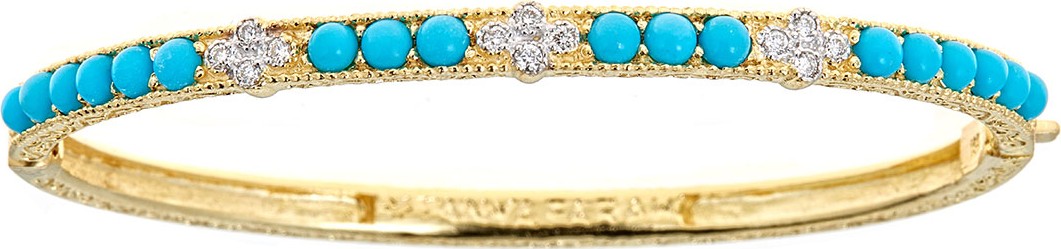 Tanya Farah 18K Modern Etruscan Turquoise & Diamond Cluster Bangle