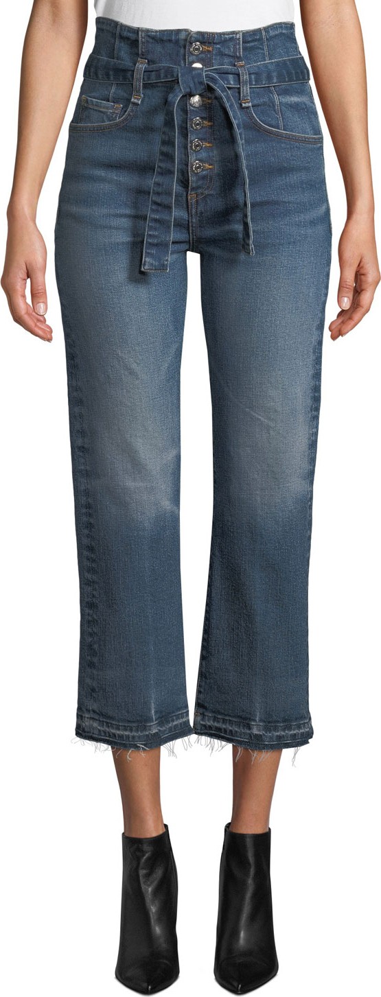 Veronica Beard Marlene 12" Rise Corset Straight-Leg Cropped Jeans