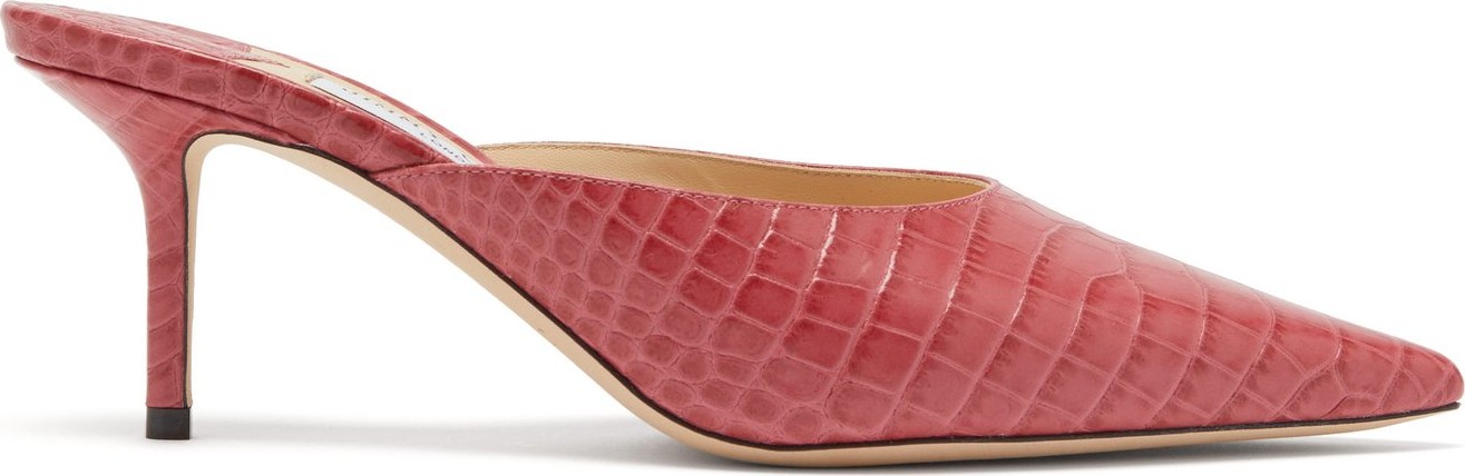Jimmy Choo Rav 65 crocodile-embossed leather mules
