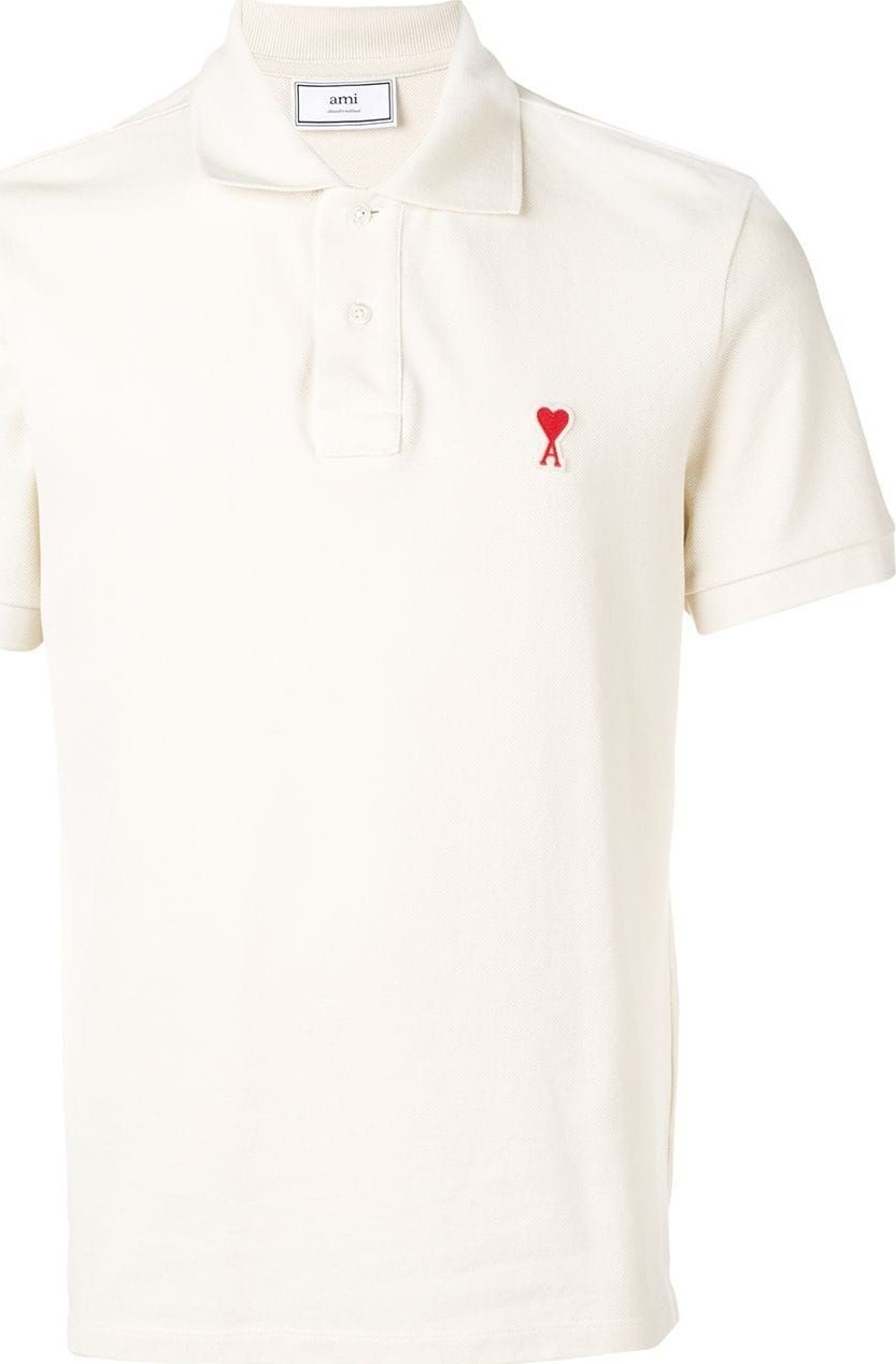AMI Short Sleeve Polo Shirt With Red Ami De Coeur Patch