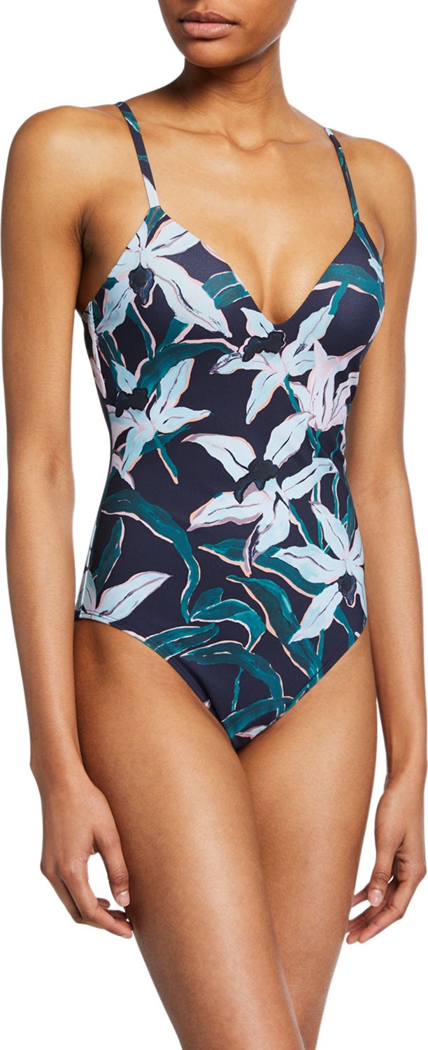 Tory Burch Printed V-Neck Tank One-Piece Swimsuit