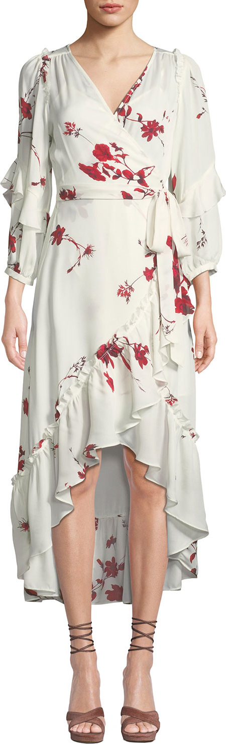 Joie Anawrette Floral Ruffle High-Low Wrap Dress