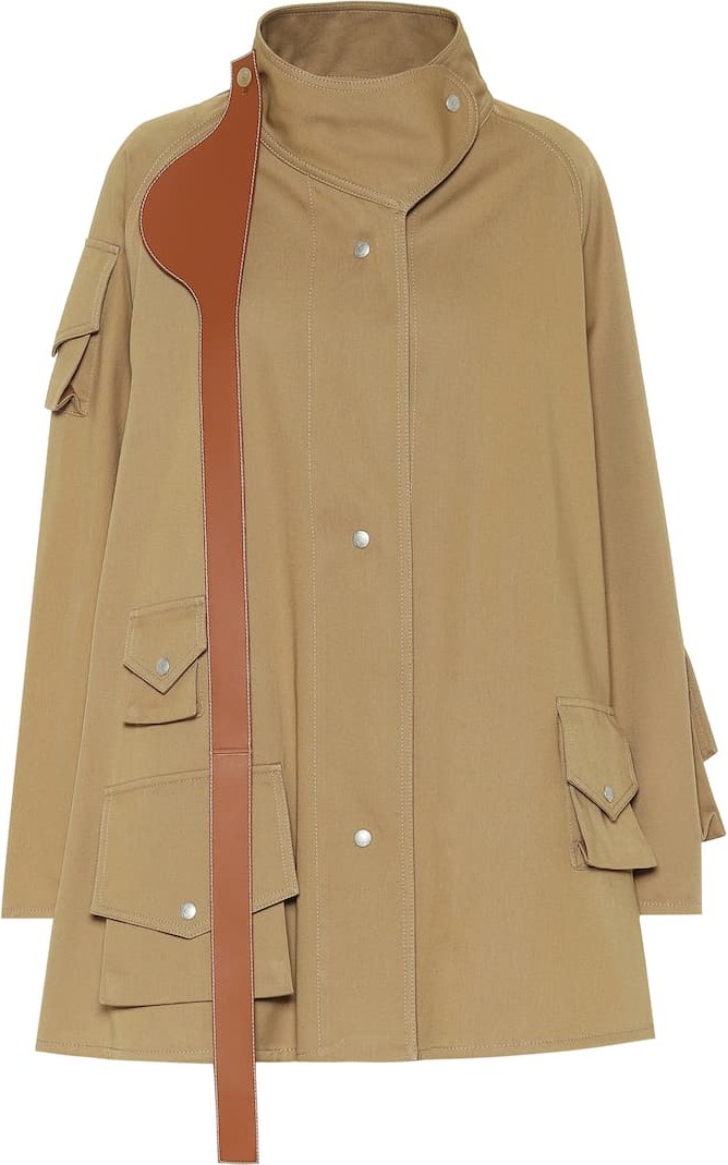 LOEWE Leather-trimmed cotton coat
