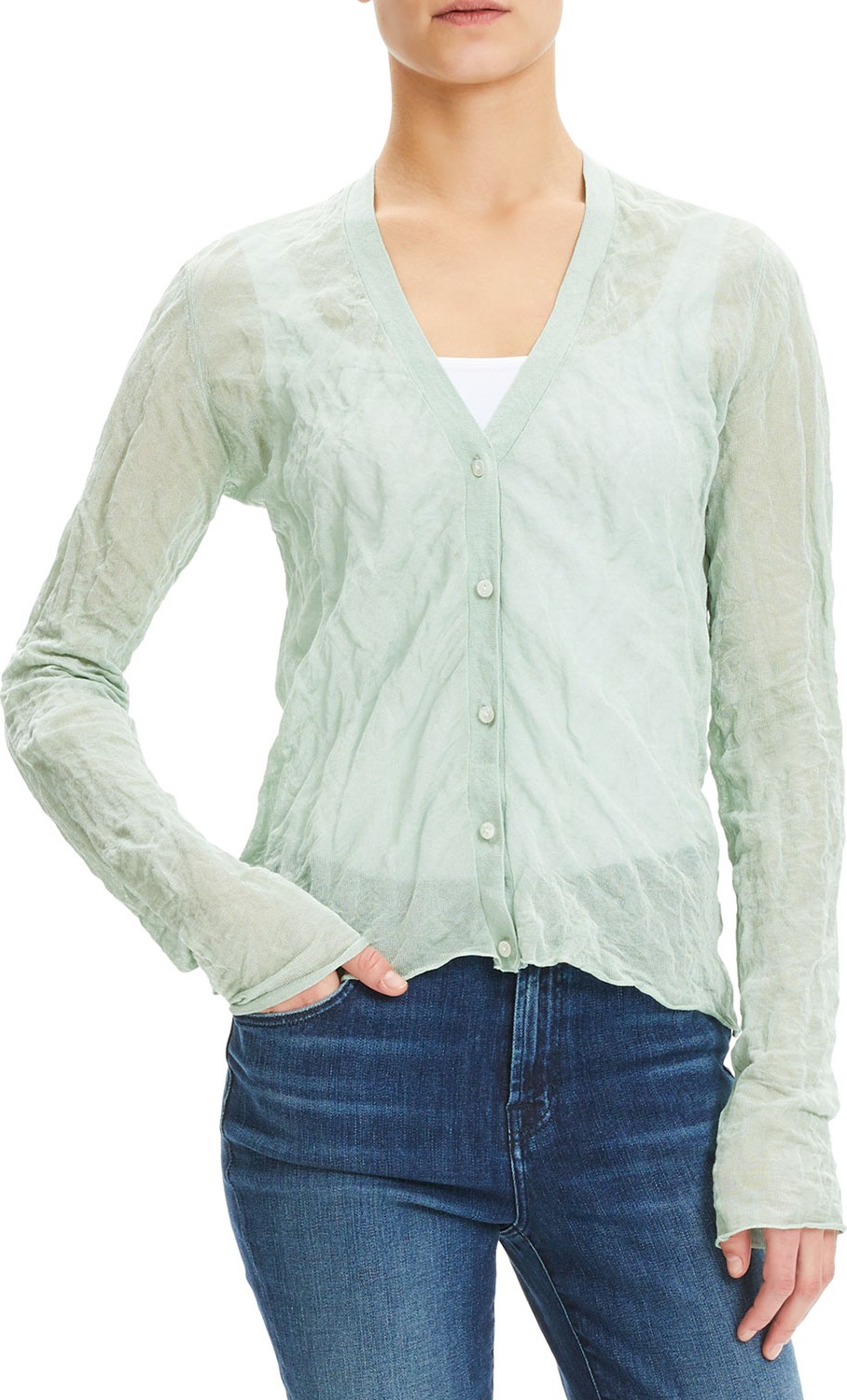 Theory Crinkle Button-Front Metallic Crepe Cardigan