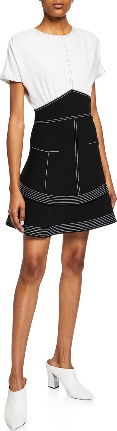 Derek Lam 10 Crosby Two-Tone Short-Sleeve Tiered Dress