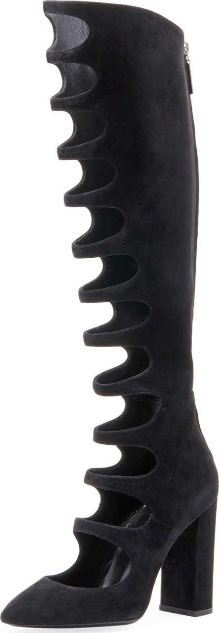 Saint Laurent Joplin Cutout Suede Over-The-Knee Boot