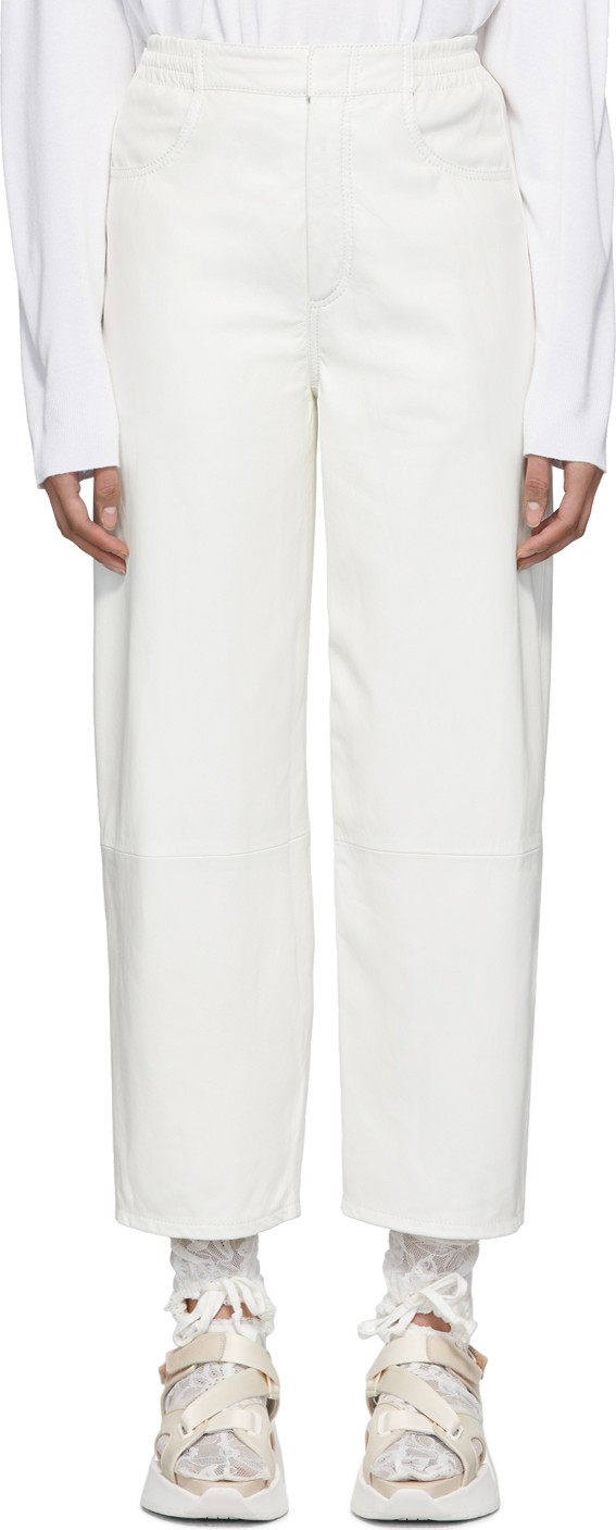 MM6 Maison Margiela Off-White Leather Trousers