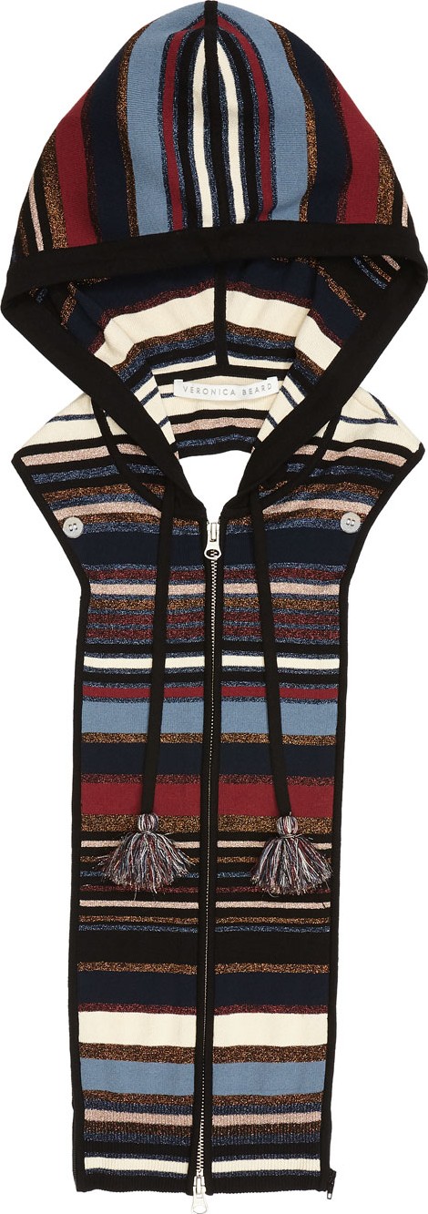 Veronica Beard Lupe Striped Zip-Front Hoodie Dickey