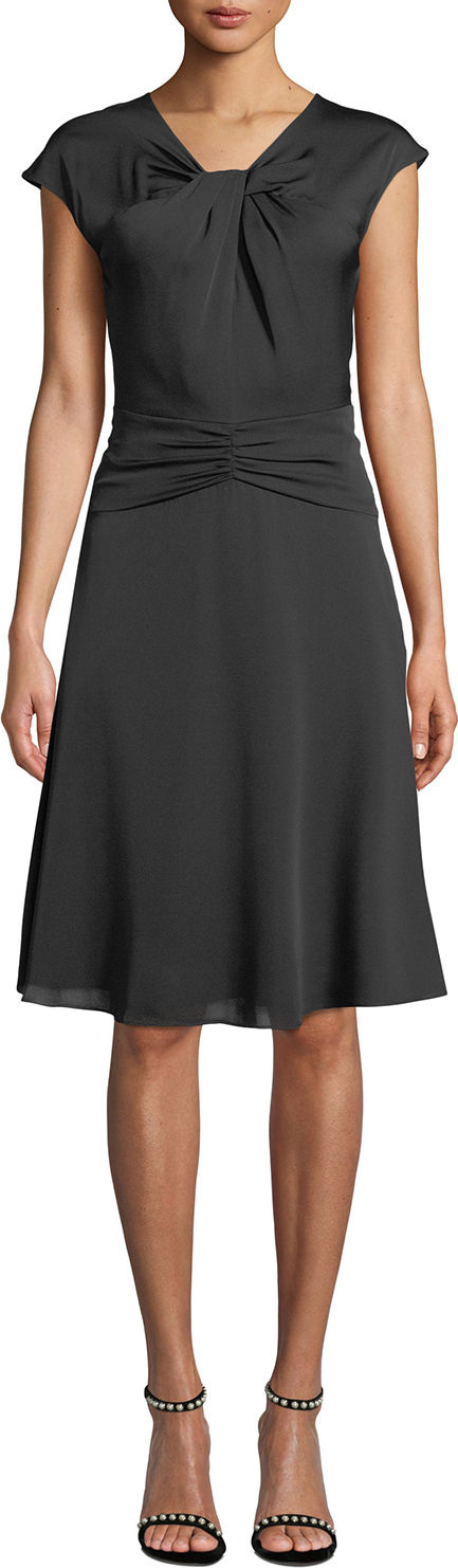 MILLY Tatiana Cap-Sleeve A-Line Stretch-Silk Dress