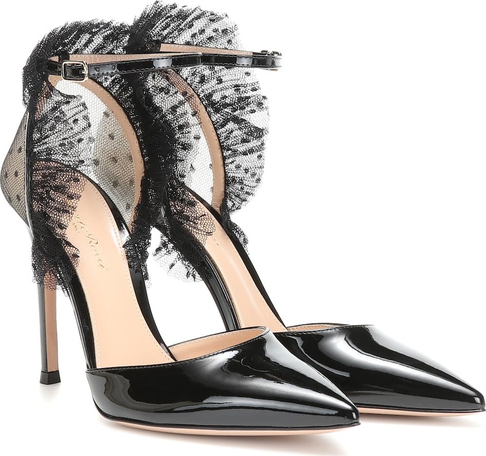 Gianvito Rossi Tulle and patent leather pumps