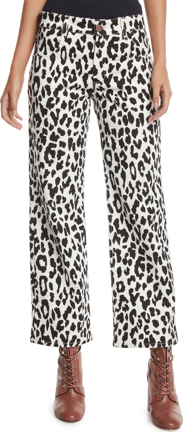 See By Chloé Mid-Rise Cropped Leopard-Print Jeans