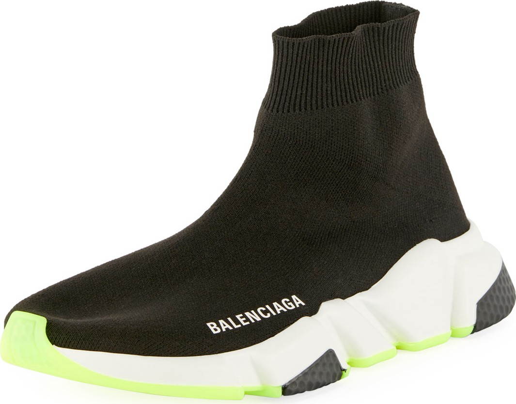 Balenciaga Stretch-Knit High-Top Trainer, Black