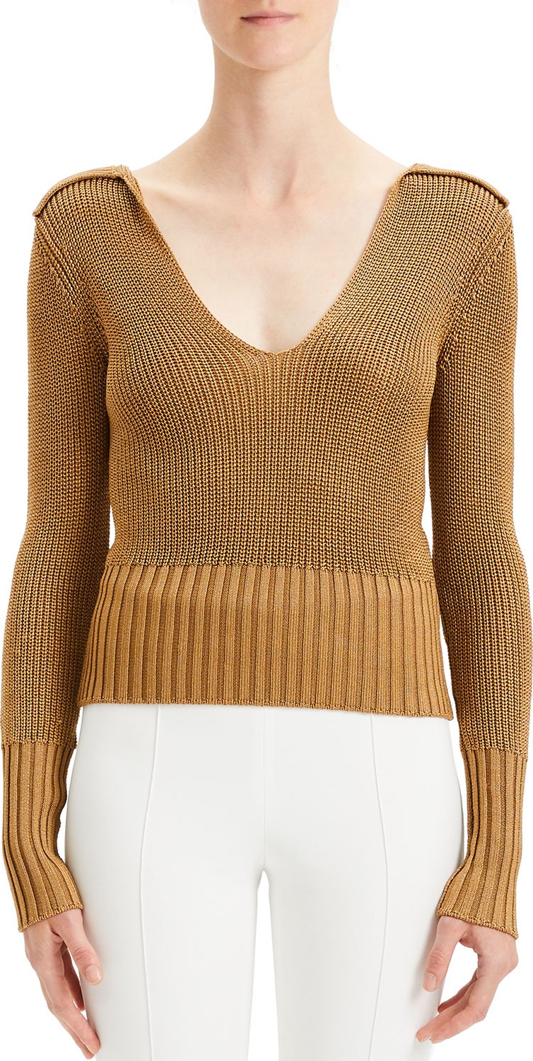Theory Back-Collar Long-Sleeve Roving Cropped Sweater