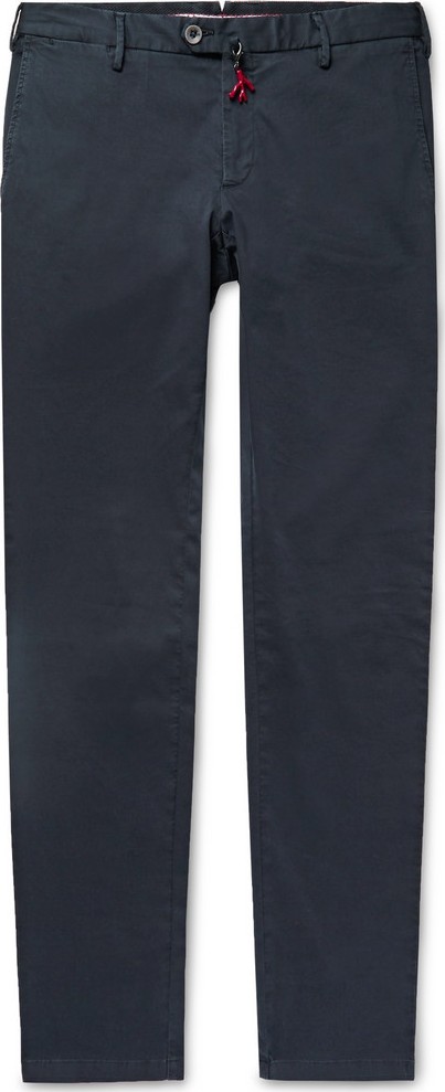 Isaia Midnight-Blue Slim-Fit Stretch-Cotton Twill Chinos