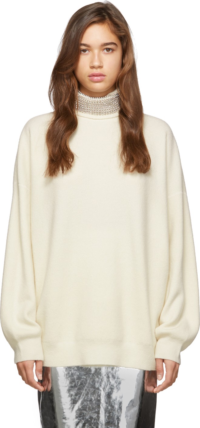 Alexander Wang Off-White Crystal Turtleneck