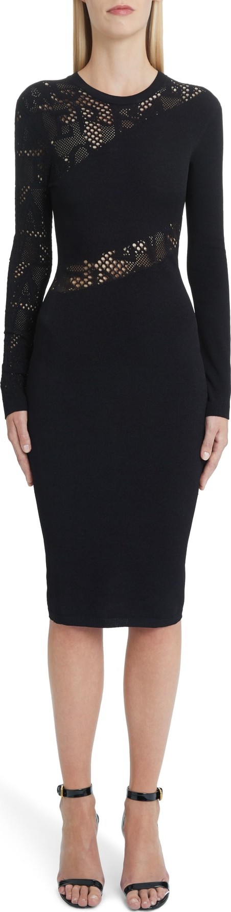 Versace First Line Logo Mesh Panel Body-Con Dress