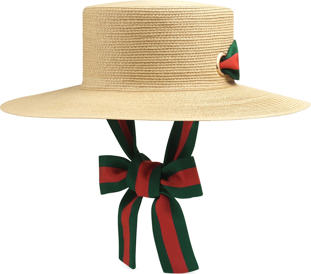 Gucci Straw Boater Hat w/ Web Trim