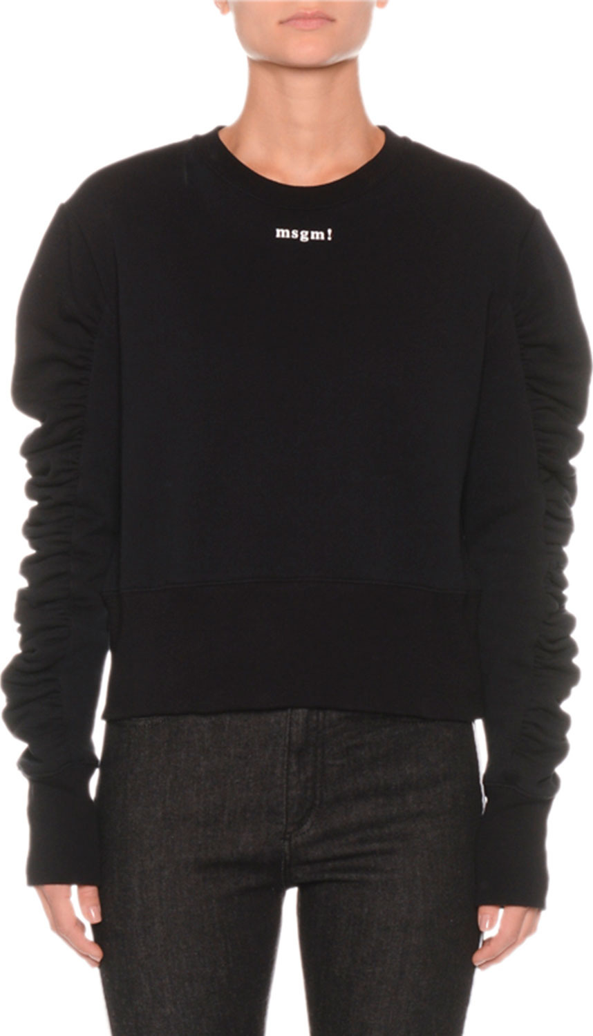 MSGM Cropped Ruffle-Sleeve Logo Pullover Top