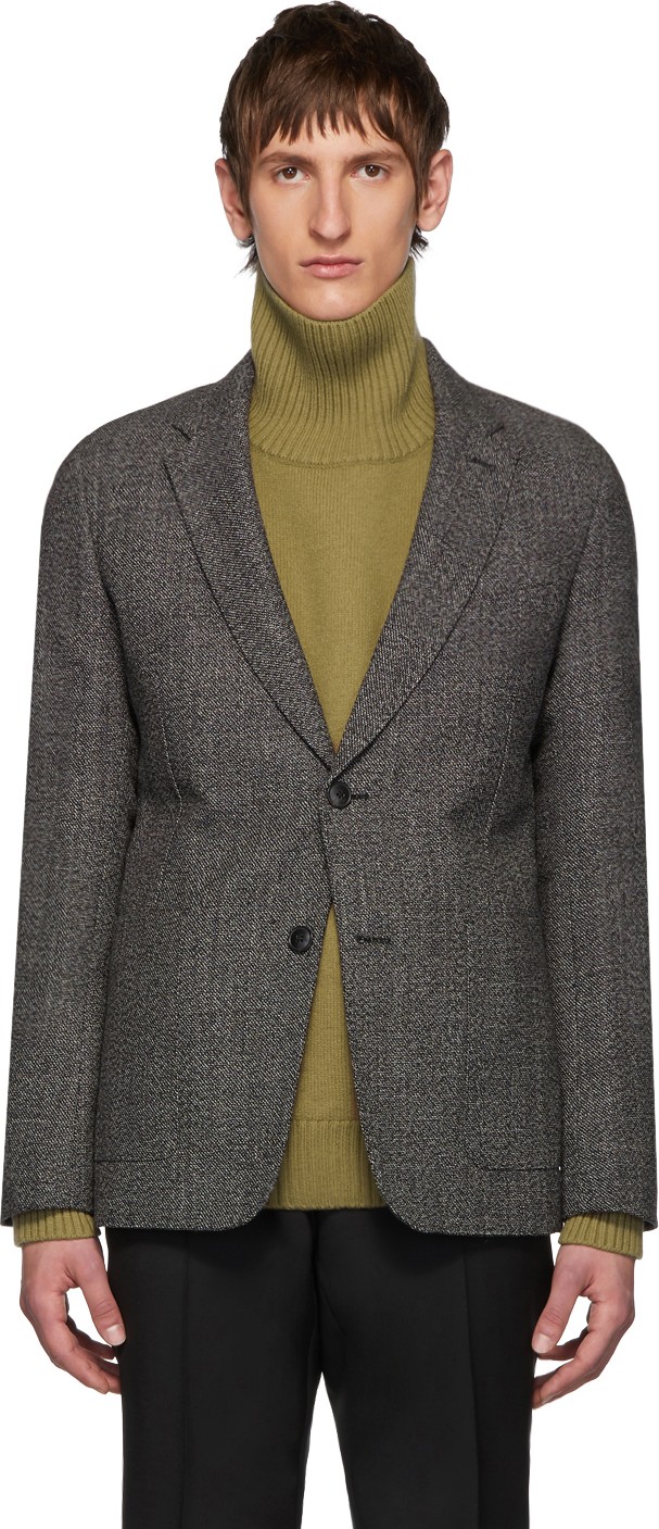 AMI Black & White Broadcloth Two-Button Blazer