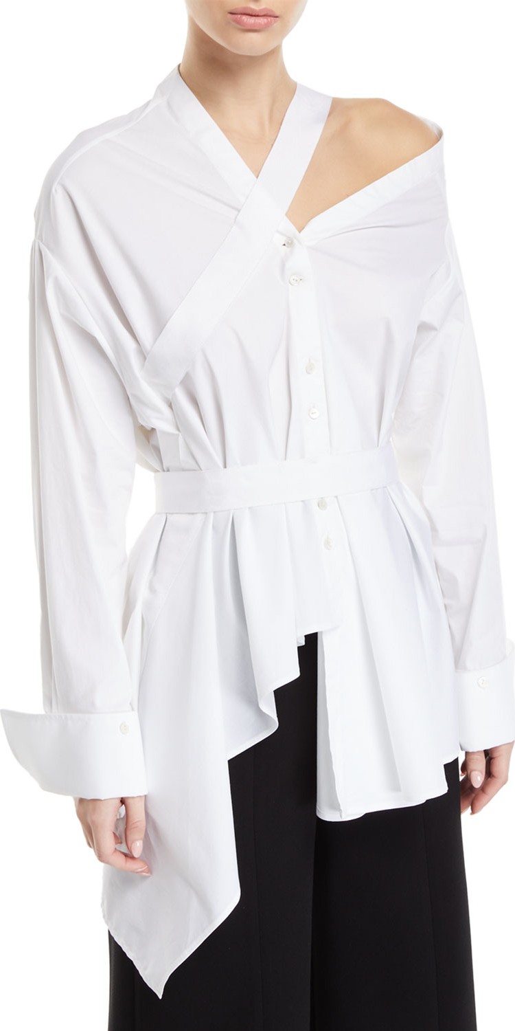 palmer//harding Heathers Off-Shoulder Asymmetric Long Sleeve Blouse