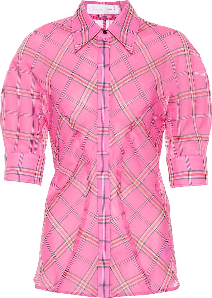 VICTORIA, VICTORIA BECKHAM Checked cotton and silk shirt
