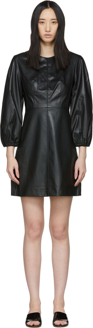 Tibi Black Faux-Leather Structured Mini Dress
