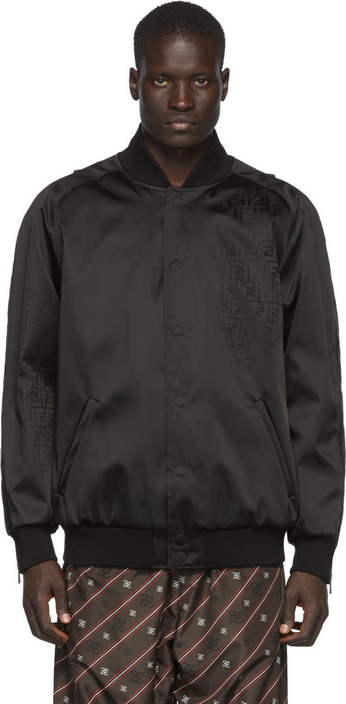 Fendi Black Nylon 'Forever Fendi' Bomber Jacket