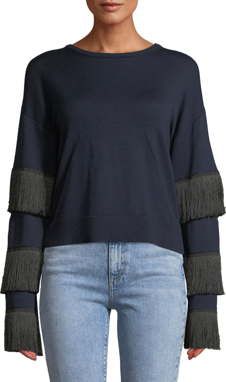 Tabula Rasa Kahina Fringe-Sleeve Crewneck Sweater