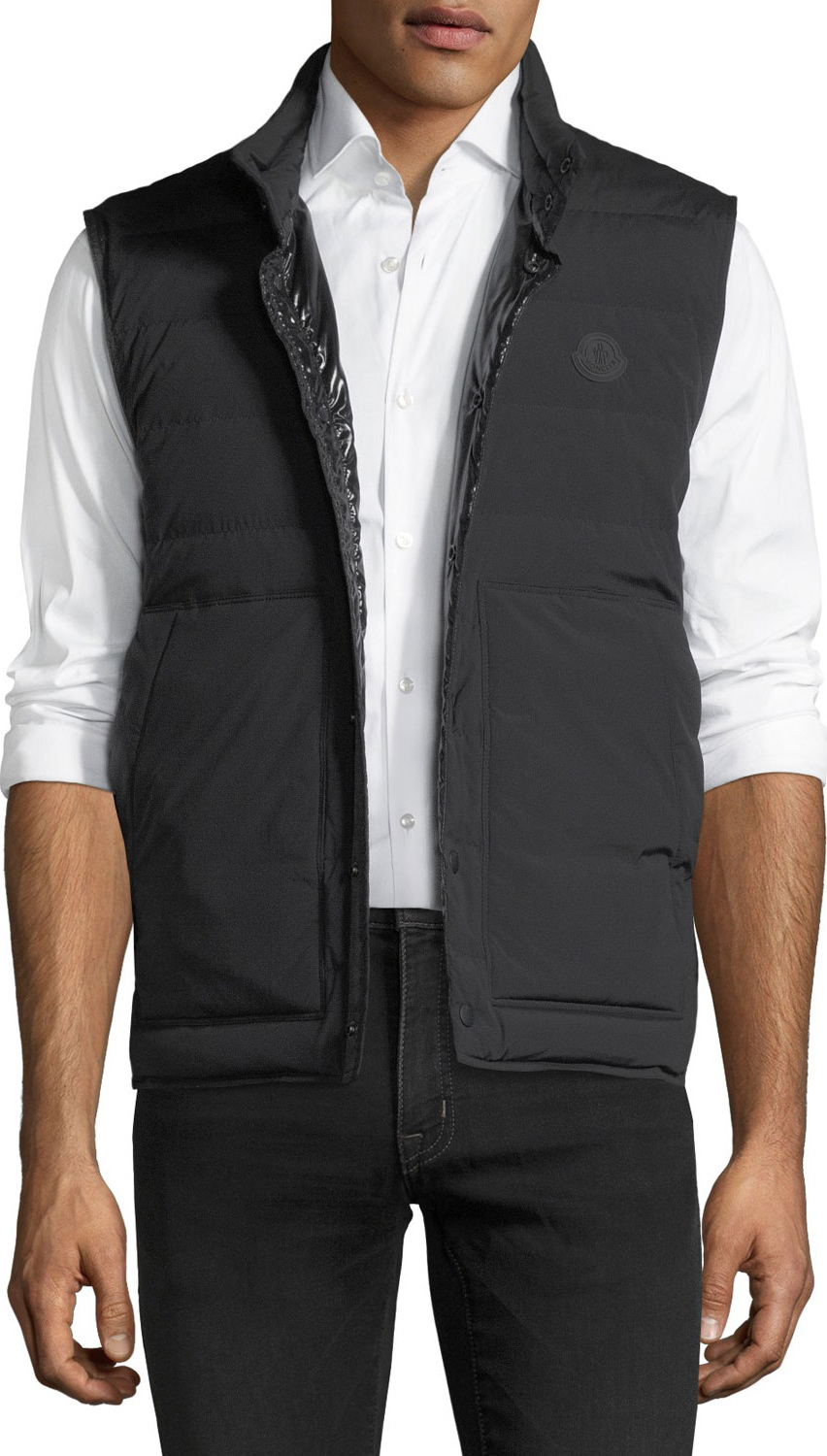 Moncler Matte Merak Vest w/ Shiny Lining, Black