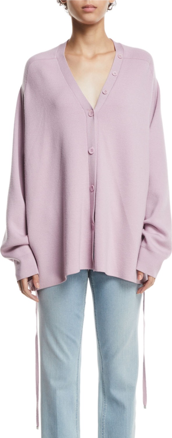 Tibi Slouchy Satin-Back Wool V-Neck Cardigan