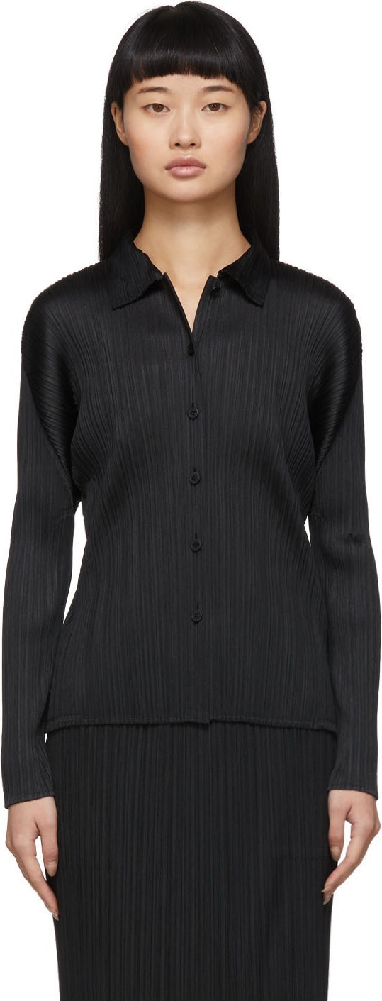 Pleats Please By Issey Miyake Black Pleats Basics Shirt