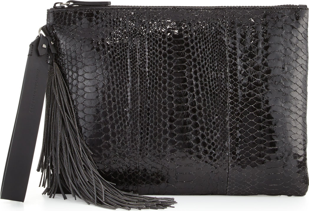 Brunello Cucinelli Python Monili-Tassel Wristlet Bag, Black