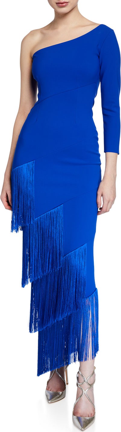 La Petite Robe di Chiara Boni Pippi One-Shoulder Asymmetric Fringe-Trim Dress