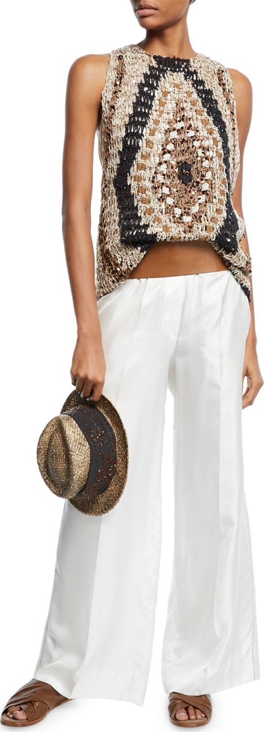 Brunello Cucinelli Monili-Wrapped Straw Fedora