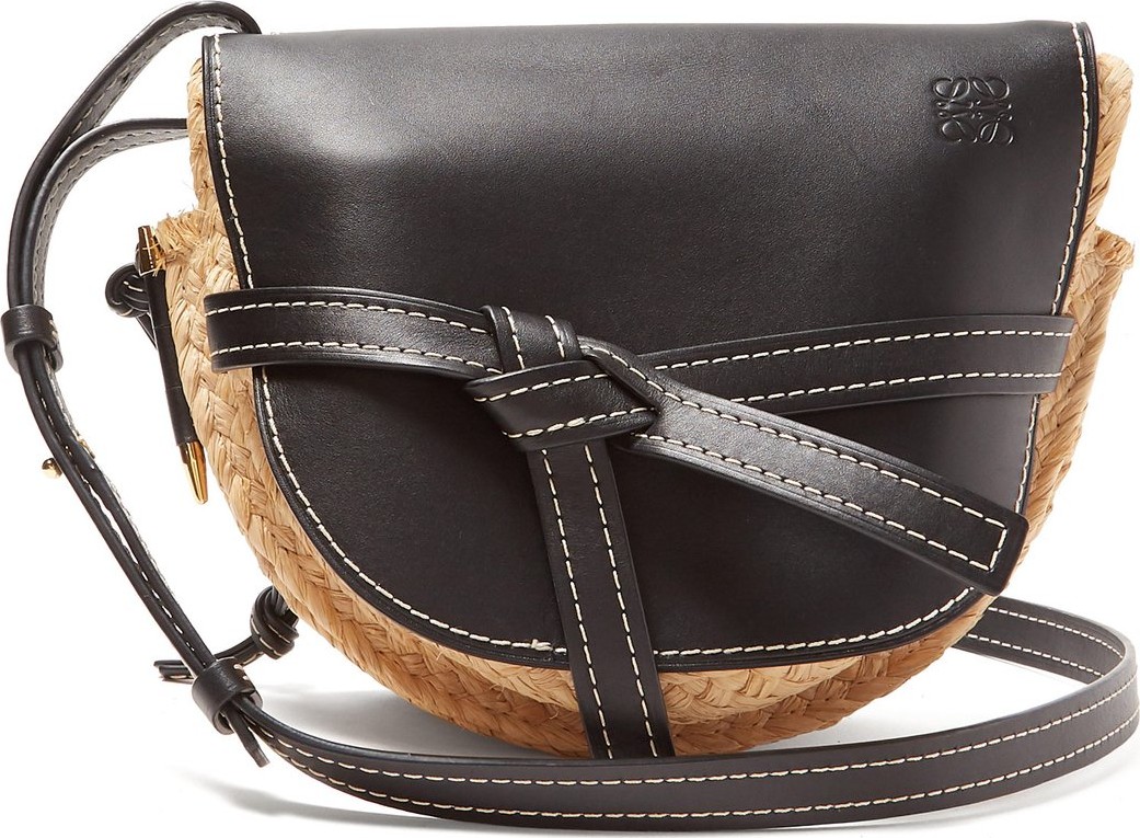 LOEWE Gate small leather and raffia cross-body bag