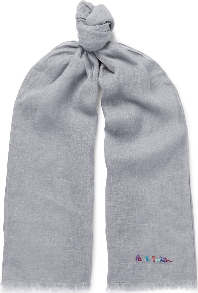 Paul Smith Logo-Embroidered Slub Linen Scarf