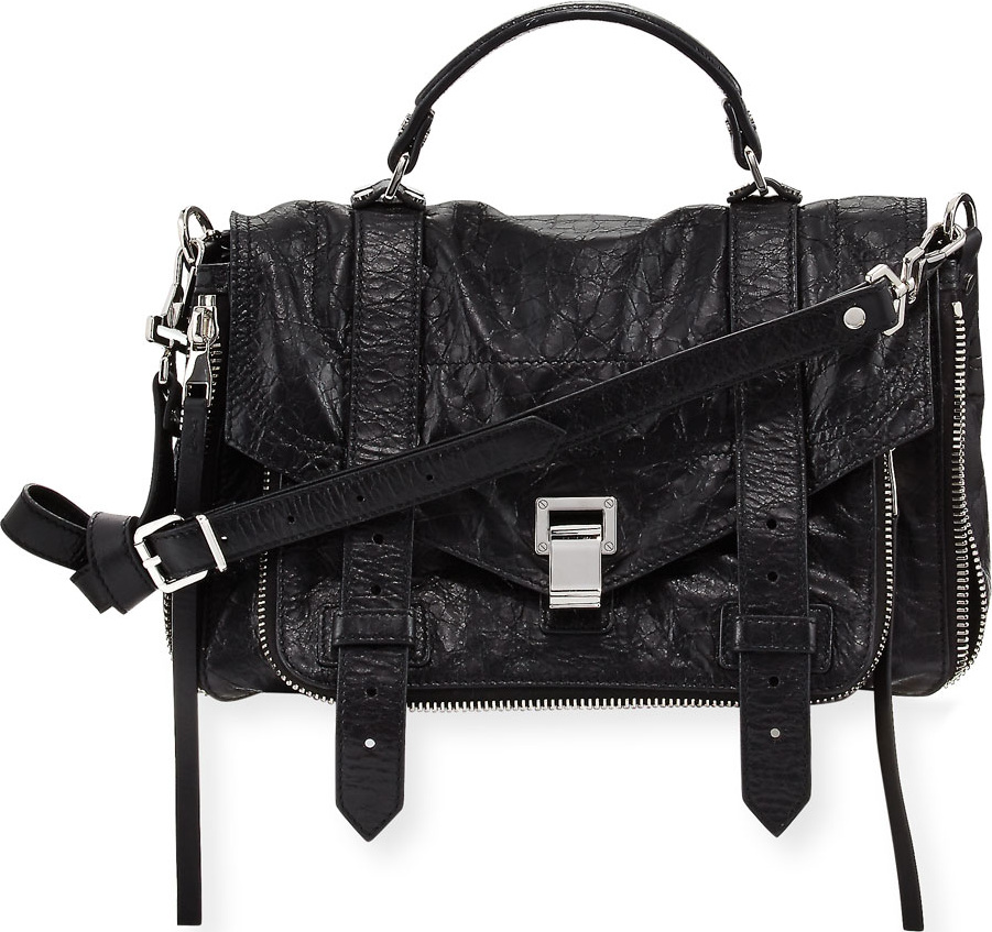Proenza Schouler PS1+ Medium Leather Satchel Bag, Black