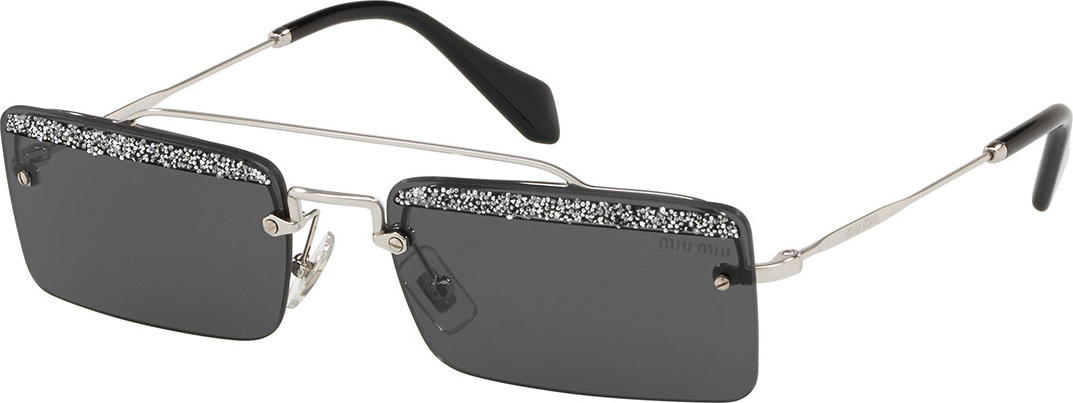 Miu Miu Rimless Rectangle Glittered Sunglasses