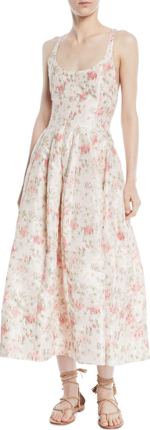 Brock Collection Daphne Scoop-Neck Sleeveless Cherry Blossom-Print Long Dress