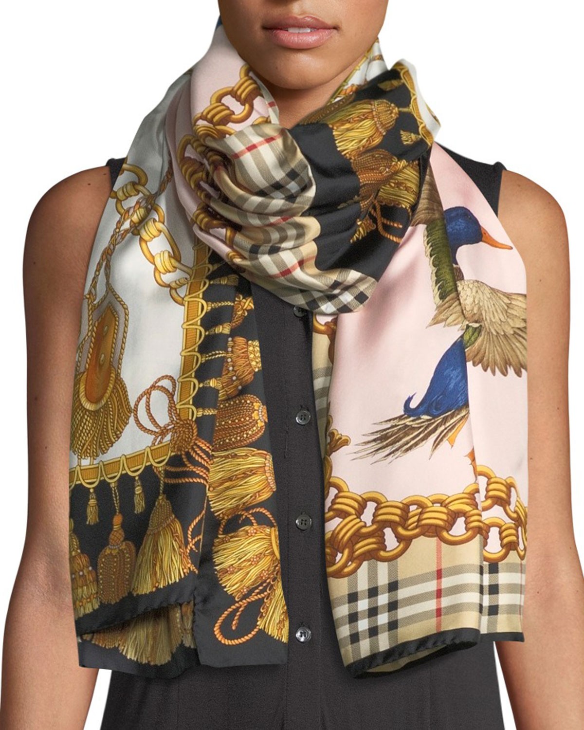 Burberry London England Archive & Chain Braid Print Silk Scarf