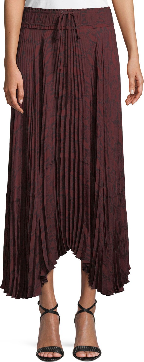 A.L.C. Maya Pleated Snake-Print Maxi Skirt