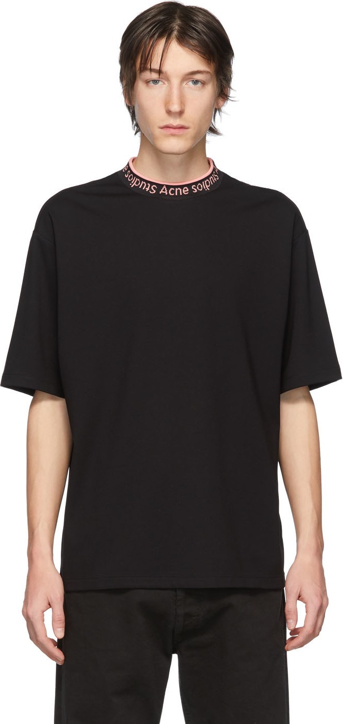 Acne Studios SSENSE Exclusive Black & Pink Logo Rib Extorr T-Shirt