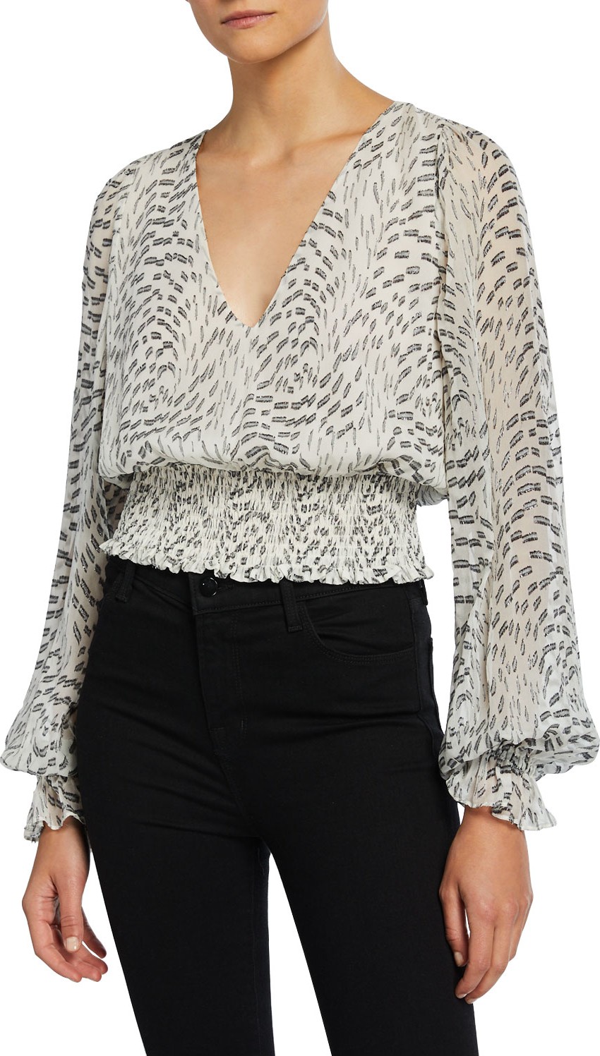 Ramy Brook Kirsten Cropped Metallic Long-Sleeve Top