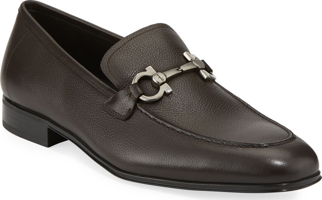 Salvatore Ferragamo Men's Textured Calfskin Gancini Loafer, Brown