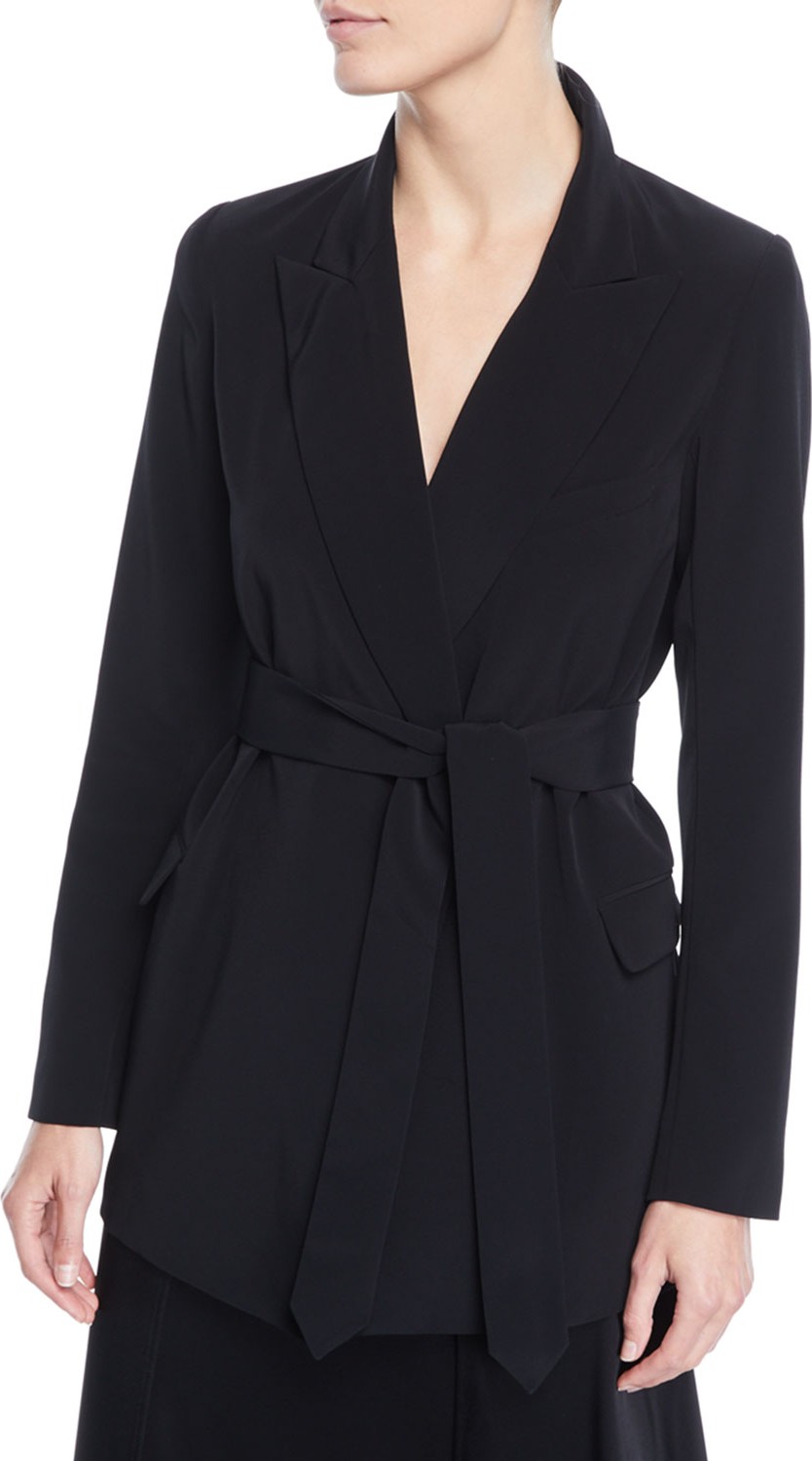 Co Peak-Lapel Stretch-Crepe Wrap Blazer
