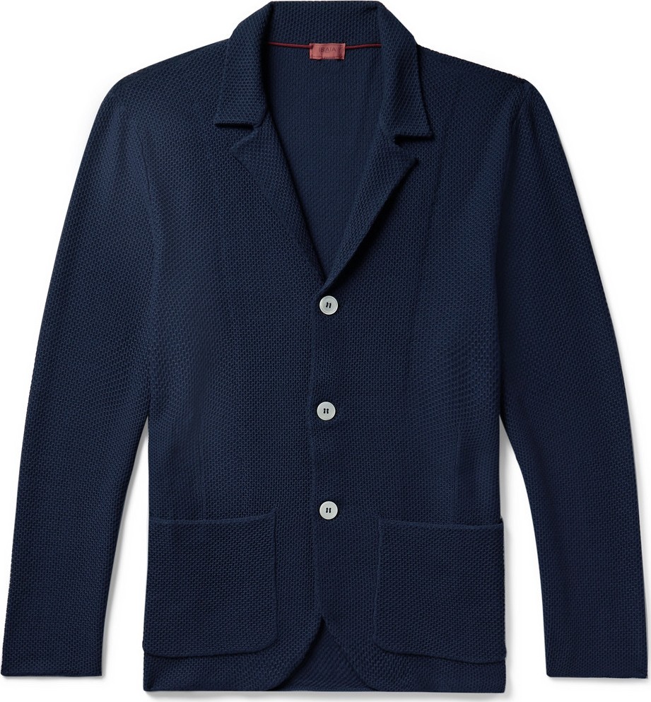 Isaia Slim-Fit Honeycomb-Knit Wool Cardigan
